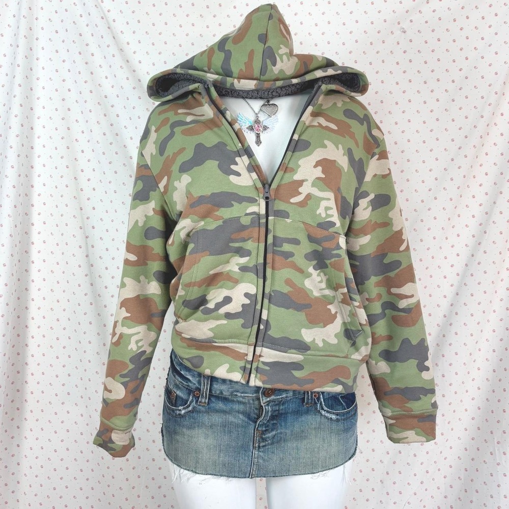 y2k camo zip up hoodie oversized vintage fleece jacket